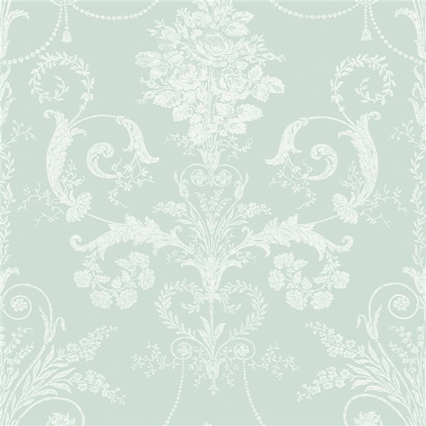 Laura Ashley Romantic Opulence 56-sq. ft. Josette Duck Egg Non-Woven Damask Unpasted Paste the Wall Wallpaper