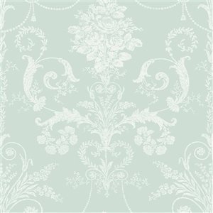 Laura Ashley Romantic Opulence 56-sq. ft. Josette Duck Egg Non-Woven Damask Unpasted Paste the Wall Wallpaper