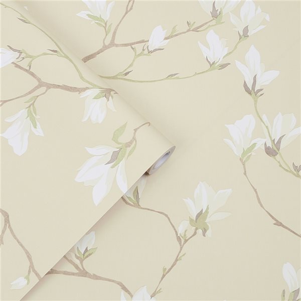 Laura Ashley Country Charm 56-sq. ft. Magnolia Grove Natural Non-Woven Floral Unpasted Paste the Wall Wallpaper