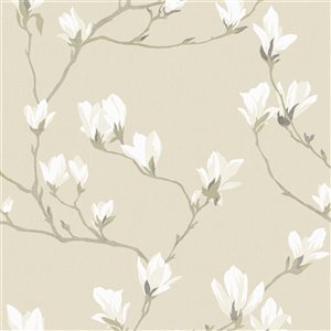 Laura Ashley Country Charm 56-sq. ft. Magnolia Grove Natural Non-Woven Floral Unpasted Paste the Wall Wallpaper