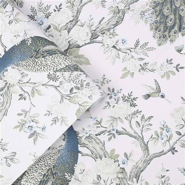 Laura Ashley Timeless Elegance 56-sq. ft. Belvedere Midnight Non-Woven Birds Unpasted Paste the Wall Wallpaper