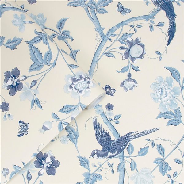 Laura Ashley Romantic Opulence 56-sq. ft. Summer Palace Royal Blue Non-Woven Birds Unpasted Paste the Wall Wallpaper