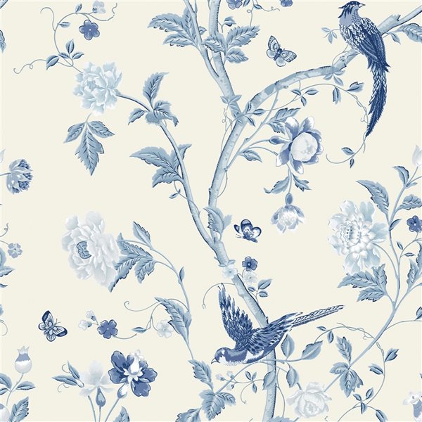 Laura Ashley Romantic Opulence 56-sq. ft. Summer Palace Royal Blue Non-Woven Birds Unpasted Paste the Wall Wallpaper