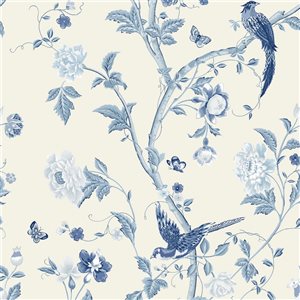 Laura Ashley Romantic Opulence 56-sq. ft. Summer Palace Royal Blue Non-Woven Birds Unpasted Paste the Wall Wallpaper