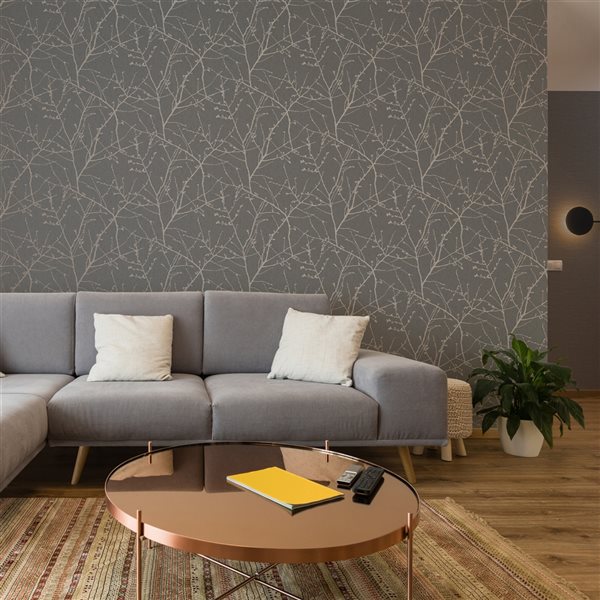 Superfresco Easy Prestige 56-sq. ft. Innocence Charcoal Grey and Copper Vinyl Textured Unpasted Paste the Wall Wallpaper