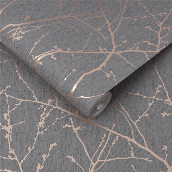 Superfresco Easy Prestige 56-sq. ft. Innocence Charcoal Grey and Copper Vinyl Textured Unpasted Paste the Wall Wallpaper