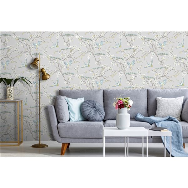 Superfresco Easy Kabuki 56-sq. ft. Japan Blue Vinyl Textured Floral Unpasted Paste the Wall Wallpaper