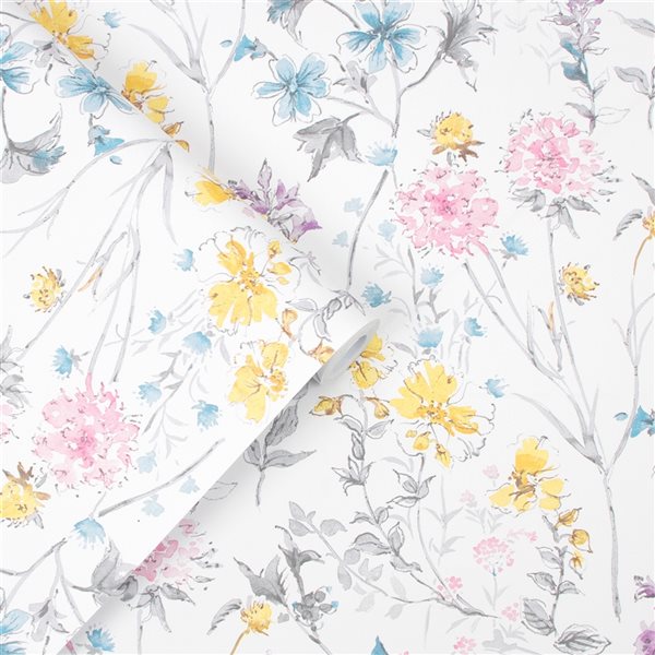 Laura Ashley Country Charm 56-sq. ft. Wild Meadow Multicolour Non-Woven Floral Unpasted Paste the Wall Wallpaper