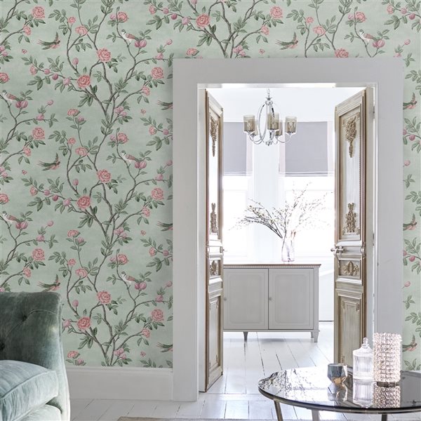 Laura Ashley Romantic Opulence 56-sq. ft. Eglantine Eau de Nil Non-Woven Floral Unpasted Paste the Wall Wallpaper