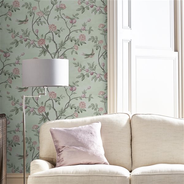 Laura Ashley Romantic Opulence 56-sq. ft. Eglantine Eau de Nil Non-Woven Floral Unpasted Paste the Wall Wallpaper