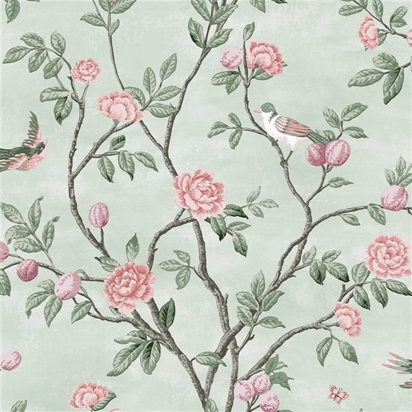 Laura Ashley Romantic Opulence 56-sq. ft. Eglantine Eau de Nil Non-Woven Floral Unpasted Paste the Wall Wallpaper