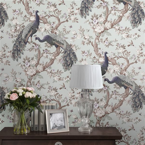 Laura Ashley Timeless Elegance 56-sq. ft. Belvedere Duck Egg Non-Woven Animals Unpasted Paste the Wall Wallpaper