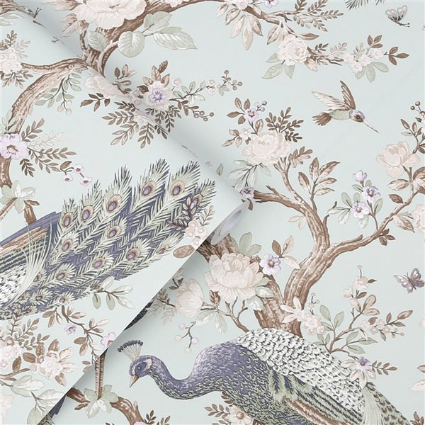 Laura Ashley Timeless Elegance 56-sq. ft. Belvedere Duck Egg Non-Woven Animals Unpasted Paste the Wall Wallpaper