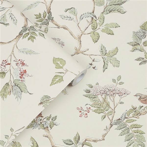 Laura Ashley Country Charm 56-sq. ft. Elderwood Natural Non-Woven Floral Unpasted Paste the Wall Wallpaper