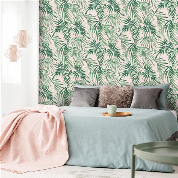 Superfresco Easy Kabuki 56-sq. ft. Elegant Leaves Pink Non-Woven Textured  Floral Unpasted Paste the Wall Wallpaper