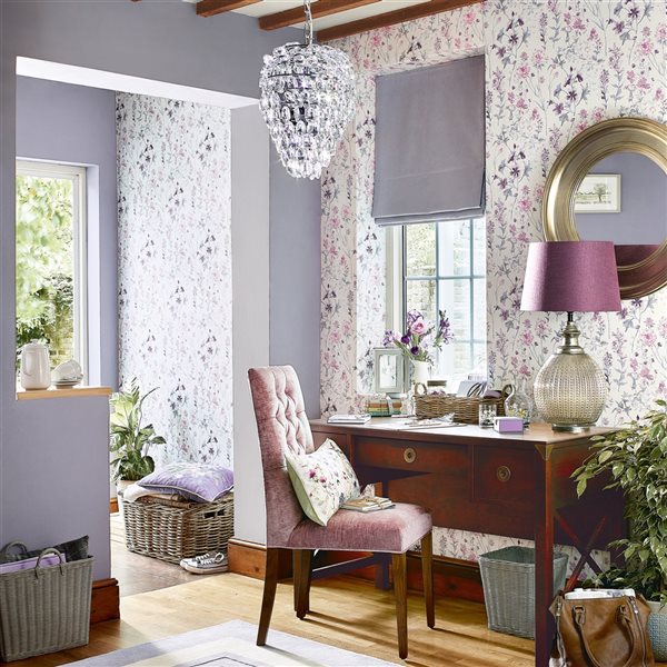 Laura Ashley Country Charm 56-sq. ft. Wild Meadow Pale Iris Non-Woven Floral Unpasted Paste the Wall Wallpaper