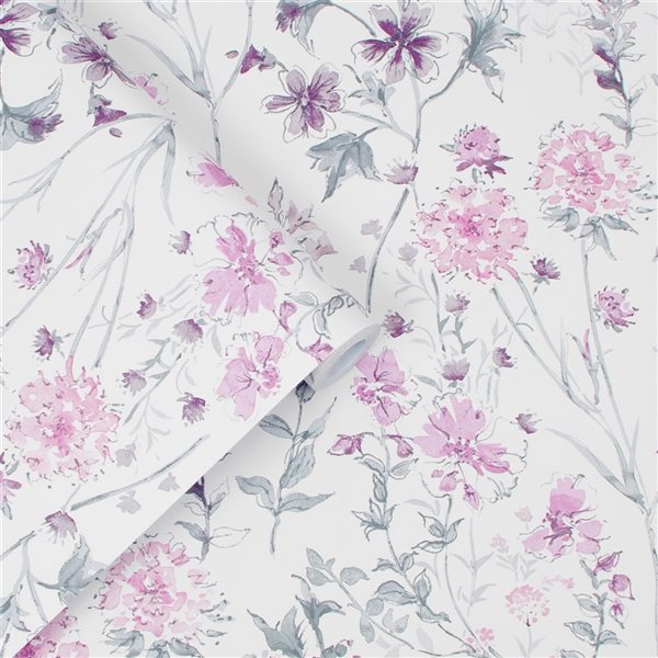 Laura Ashley Country Charm 56-sq. ft. Wild Meadow Pale Iris Non-Woven Floral Unpasted Paste the Wall Wallpaper