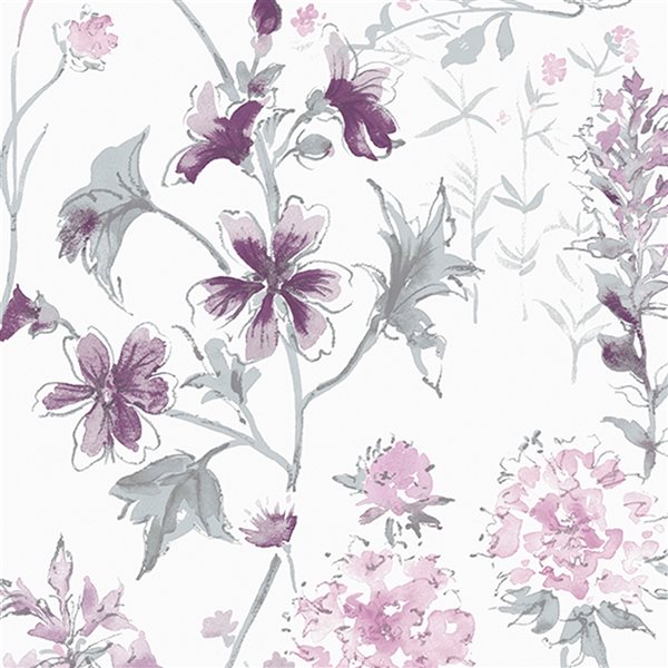 Laura Ashley Country Charm 56-sq. ft. Wild Meadow Pale Iris Non-Woven Floral Unpasted Paste the Wall Wallpaper