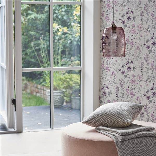 Laura Ashley Country Charm 56-sq. ft. Wild Meadow Pale Iris Non-Woven Floral Unpasted Paste the Wall Wallpaper