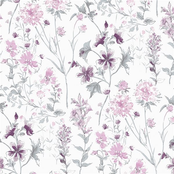 Laura Ashley Country Charm 56-sq. ft. Wild Meadow Pale Iris Non-Woven Floral Unpasted Paste the Wall Wallpaper