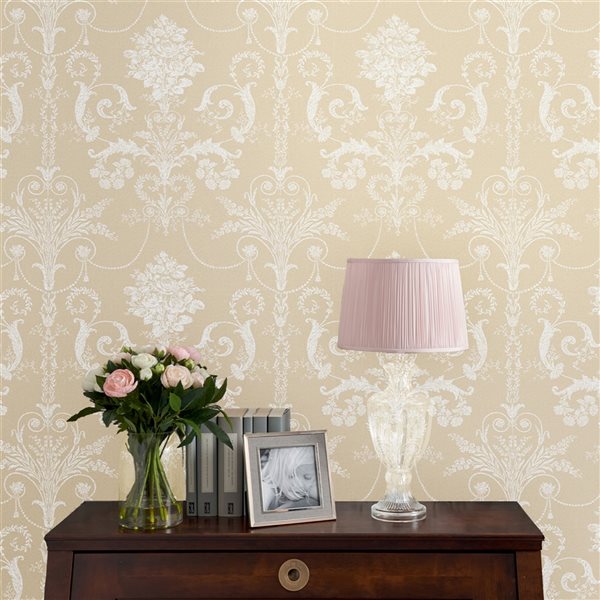 Laura Ashley Romantic Opulence 56-sq. ft. Josette Linen Non-Woven Damask Unpasted Paste the Wall Wallpaper