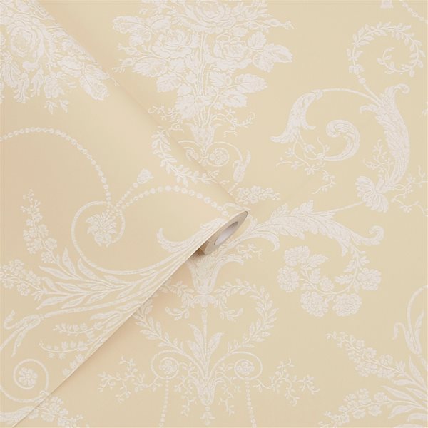 Laura Ashley Romantic Opulence 56-sq. ft. Josette Linen Non-Woven Damask Unpasted Paste the Wall Wallpaper