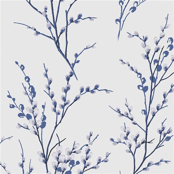 Laura Ashley Country Charm 56-sq. ft. Pussy Willow Off White and Midnight Non-Woven Floral Unpasted Paste the Wall Wallpaper