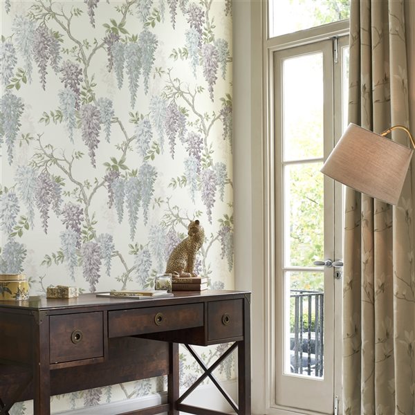 Laura Ashley Country Charm 56-sq. ft. Wisteria Garden Pale Iris Non-Woven Floral Unpasted Paste the Wall Wallpaper