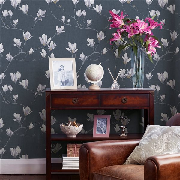 Laura Ashley Country Charm 56-sq. ft. Magnolia Grove Dusky Seaspray Non-Woven Floral Unpasted Paste the Wall Wallpaper