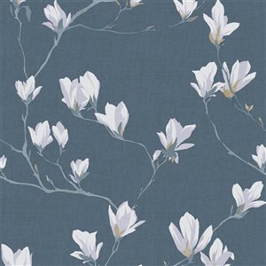 Laura Ashley Country Charm 56-sq. ft. Magnolia Grove Dusky Seaspray Non-Woven Floral Unpasted Paste the Wall Wallpaper