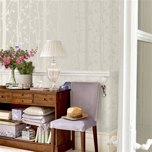 Laura Ashley Country Charm 56-sq. ft. Cottonwood Pearlescent White Non-Woven Unpasted Paste the Wall Wallpaper