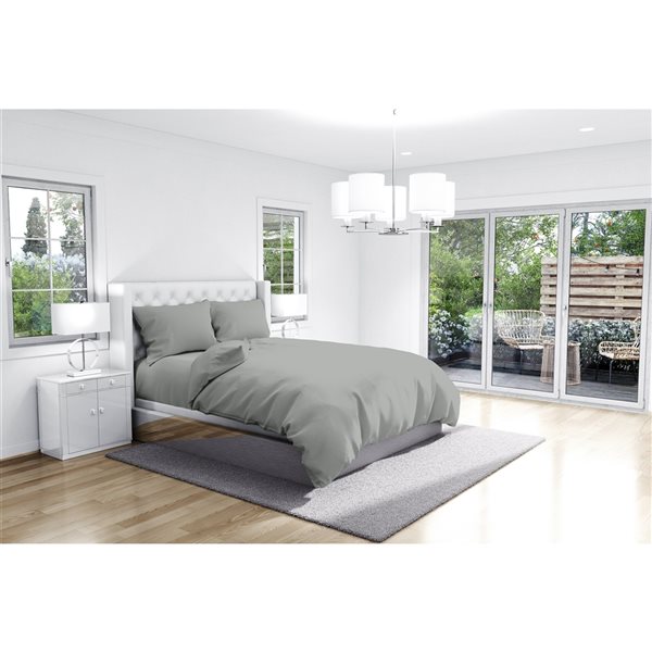 Myne Stone Grey Cotton Percale King/California King Antibacterial Duvet Cover Set - 3-Piece