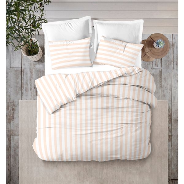 White Damask Stripe Organic Cotton Sateen Duvet Cover