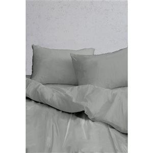Myne Stone Grey Cotton Percale Full/Queen Antibacterial Duvet Cover Set - 3-Piece