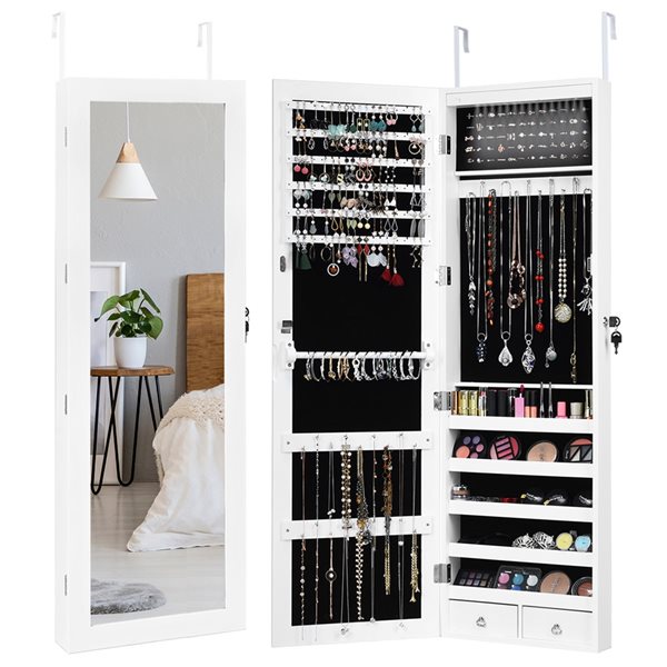 Costway White Wall Mount Jewelry Armoire with LED Lights