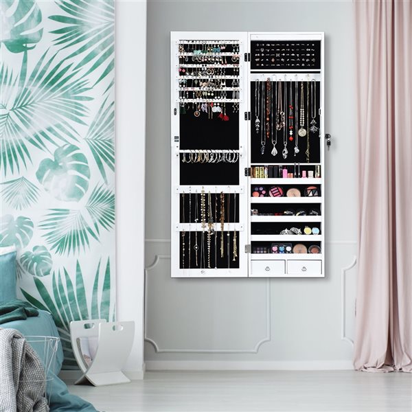 Costway White Wall Mount Jewelry Armoire with LED Lights