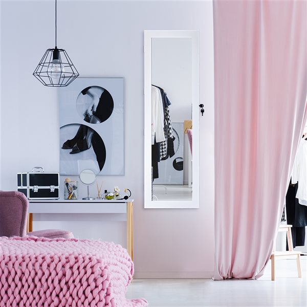 Costway White Wall Mount Jewelry Armoire with LED Lights
