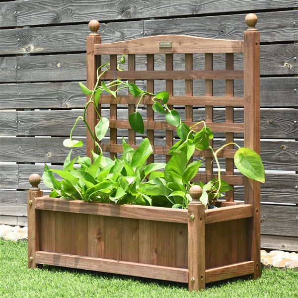 Costway 30-in Brown Outdoor Rectangular Wood Plant Stand - Set of 2