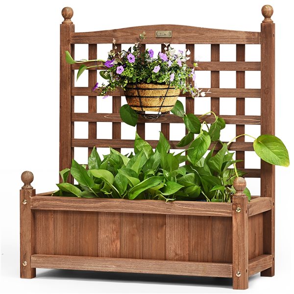 Costway 30-in Brown Outdoor Rectangular Wood Plant Stand - Set of 2