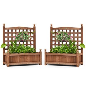 Costway 30-in Brown Outdoor Rectangular Wood Plant Stand - Set of 2