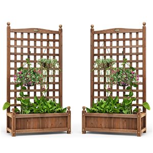 Costway 48-in Brown Outdoor Rectangular Wood Plant Stand - Set of 2