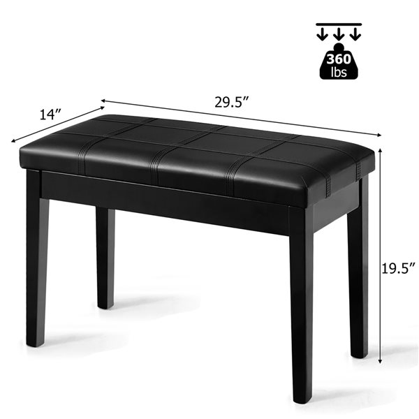 Costway Modern Solid Wood/PU Leather Black Storage Bench