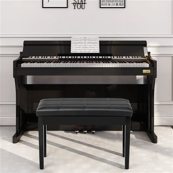 Costway Modern Solid Wood/PU Leather Black Storage Bench