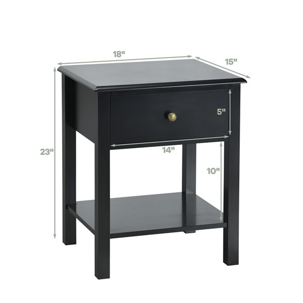 Costway 15-in Black Nightstand - 2-Piece