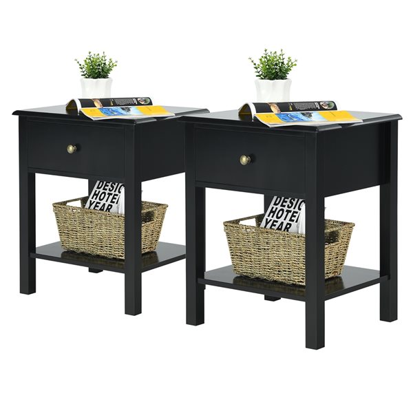 Costway 15-in Black Nightstand - 2-Piece