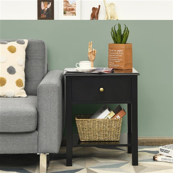 Costway 15-in Black Nightstand - 2-Piece