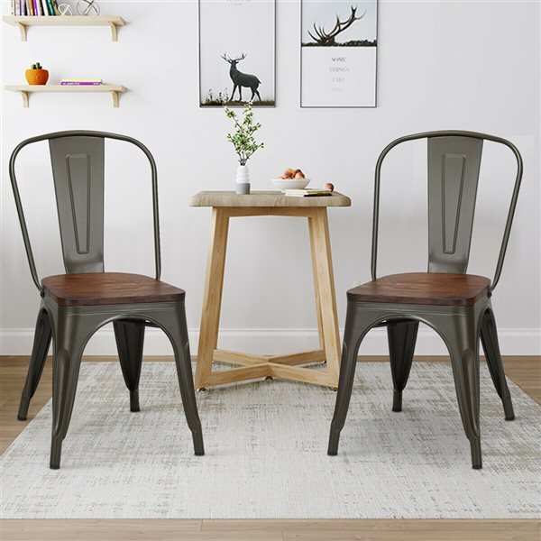 Costway Gunmetal Contemporary Side Chair with Metal Frame - Set of 4