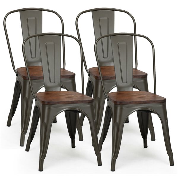 Costway Gunmetal Contemporary Side Chair with Metal Frame - Set of 4