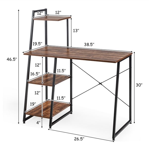 Costway 19.5-in Brown Modern/Contemporary Computer Desk with Shelves