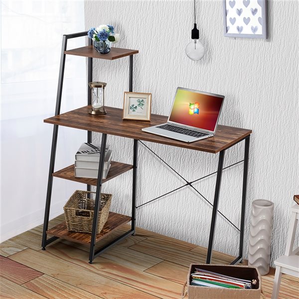 Costway 19.5-in Brown Modern/Contemporary Computer Desk with Shelves